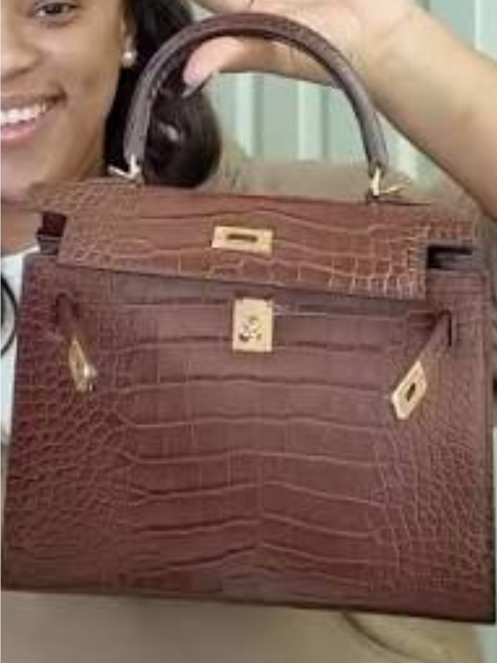 WANTED Croc-Embossed Structured Top-Handle Satchel in Brown